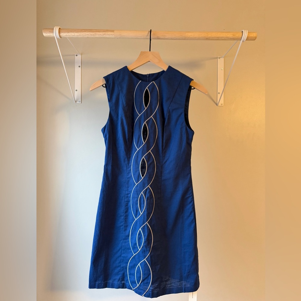 Commense Linen & Cotton Cut-Out Contrast-Stitch Mini Dress